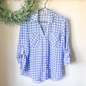 Express Blue and White Gingham Portofino Shirt
